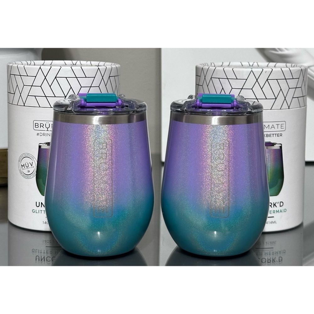 SET‎ OF 2- BRUMATE UNCORK'D XL 14oz WINE TUMBLERS, GLITTER MERMAID